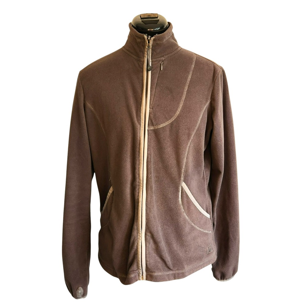 REI Womens Brown Full Zip Fleece Jacket Size M Mock‎ Neck Hiking Layer